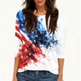 thumbnail image 4 of 4th of July Shirts for Women 3/4 Sleeve Tshirts Casual Red White and Blue Print Tops Independence Day Patriotic Pullover USA 250th Anniversary Celebration Party Crew Neck Blouses White M, 4 of 5