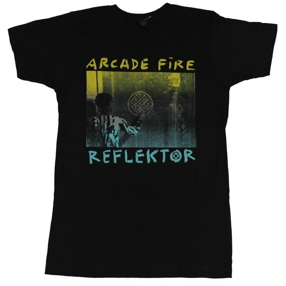 Arcade Fire Mens T-Shirt - Blue Yellow Reflektor Drip Box Image (Small)