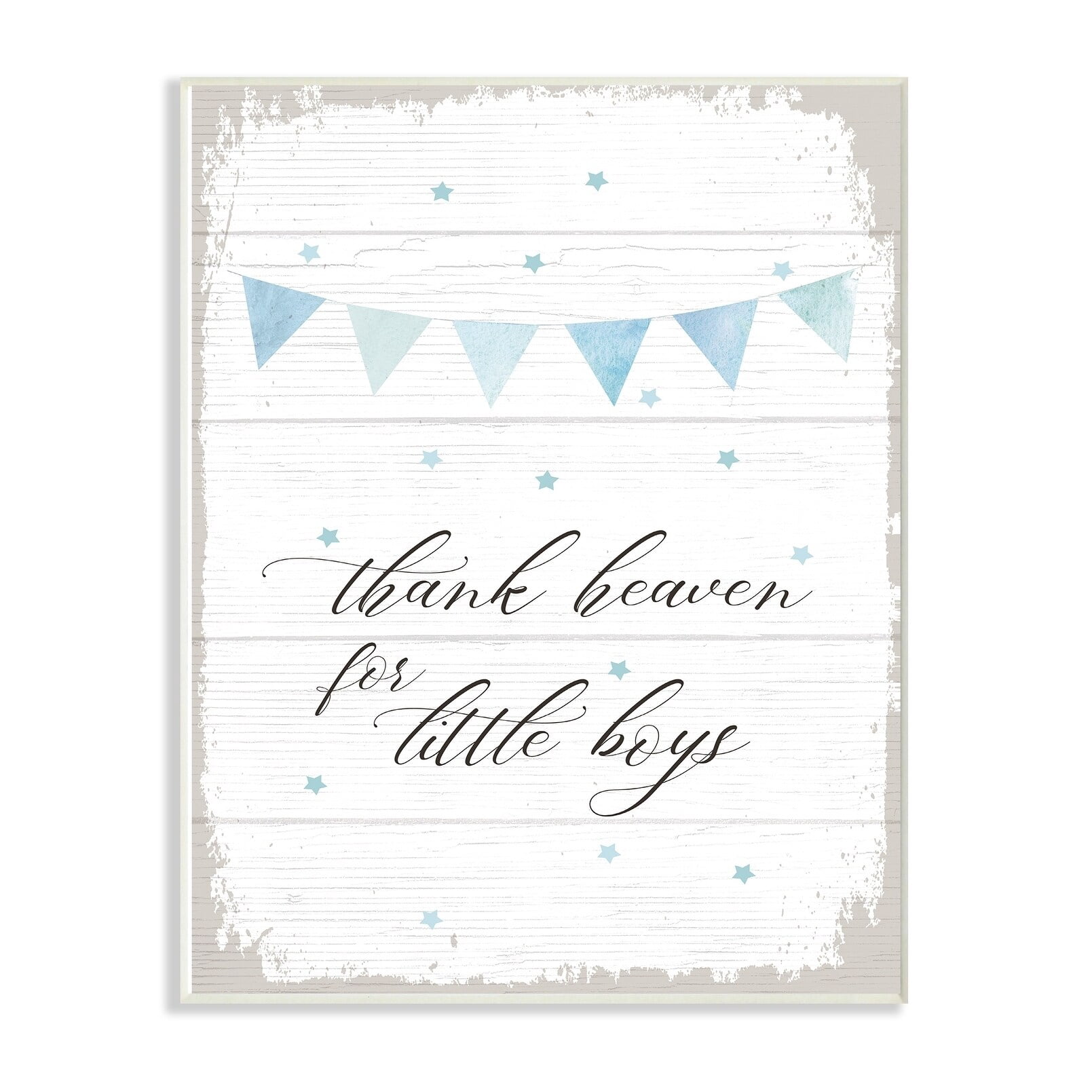 The Kids Room By Stupell Blue Bunting Thank Heaven for Little Boys Planked Look Wall Plaque Art