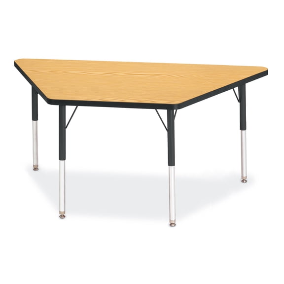 Trapezoid Activity Tables - 30" X 60", A-height - Oak/Black/Black