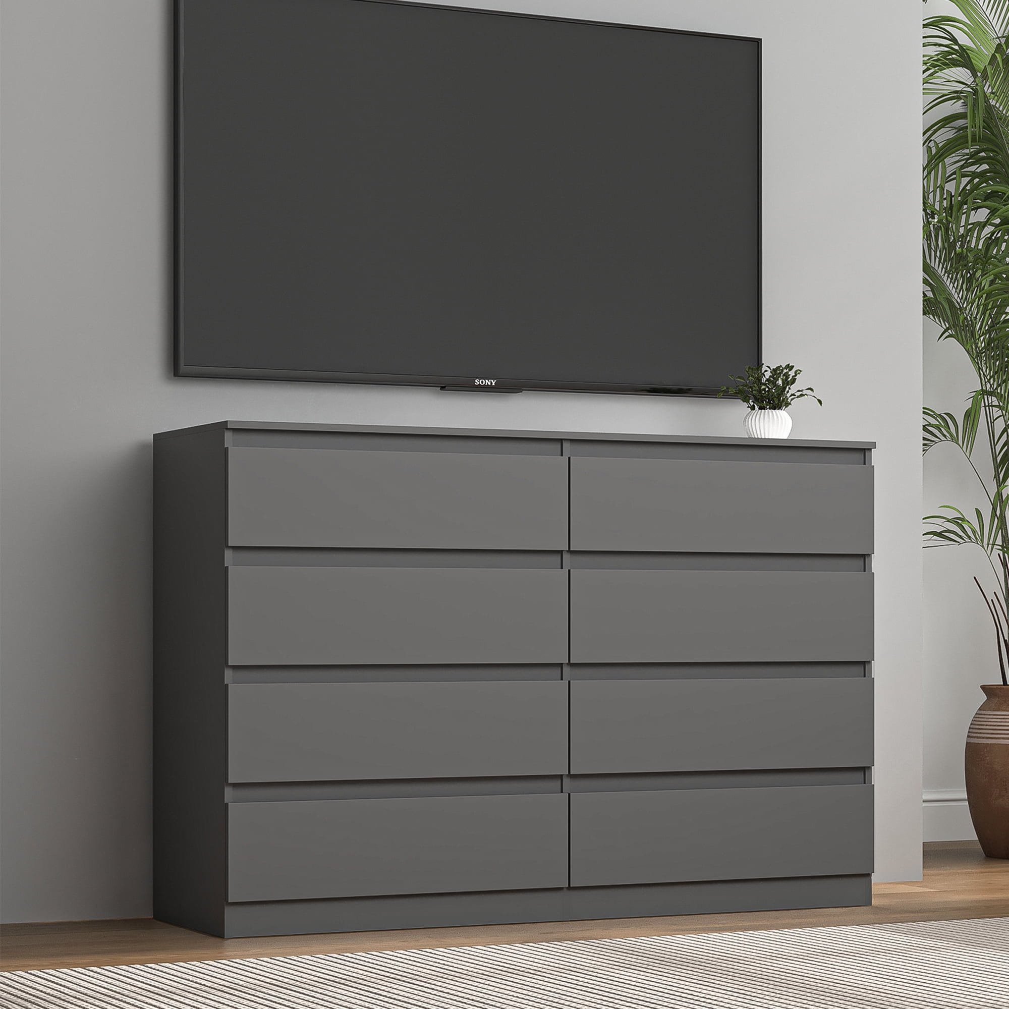 Demi Bonn 8 Drawer Double Dresser, Modern 8 Chest of Drawers with Deep Drawers, Wide Storage Organizer Cabinet for Living Room, Gray