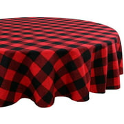 Plaid Cotton Christmas Tablecloth Round 55 Inch, Waterproof Red and Black Checked Tablecloth for Lumberjack Baby Shower Christmas Decorations