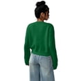 thumbnail image 3 of Women's Cropped Cardigan Sweater Button Up Long Sleeve Crew Neck Knit Tops Trendy Fall Winter Jumper Green XS, 3 of 5