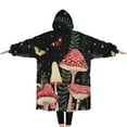 thumbnail image 2 of Oversized Wearable Blanket Hoodie,Red Mushroom Butterfly Black Pattern Sherpa Blanket Hoodie with Super Pockets,Super Warm Fuzzy Pullover for Women & Men, 2 of 6
