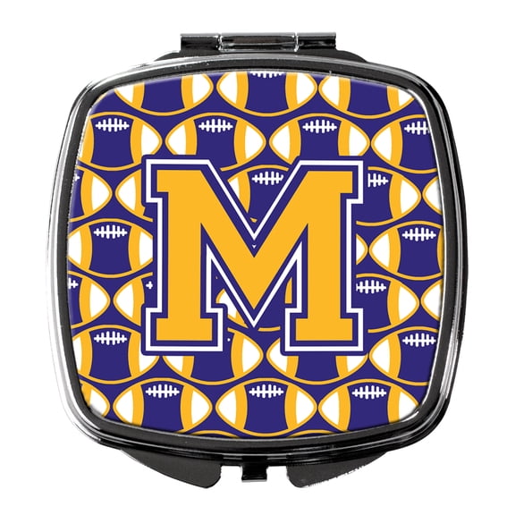Letter M Football Purple and Gold Compact Mirror CJ1064-MSCM