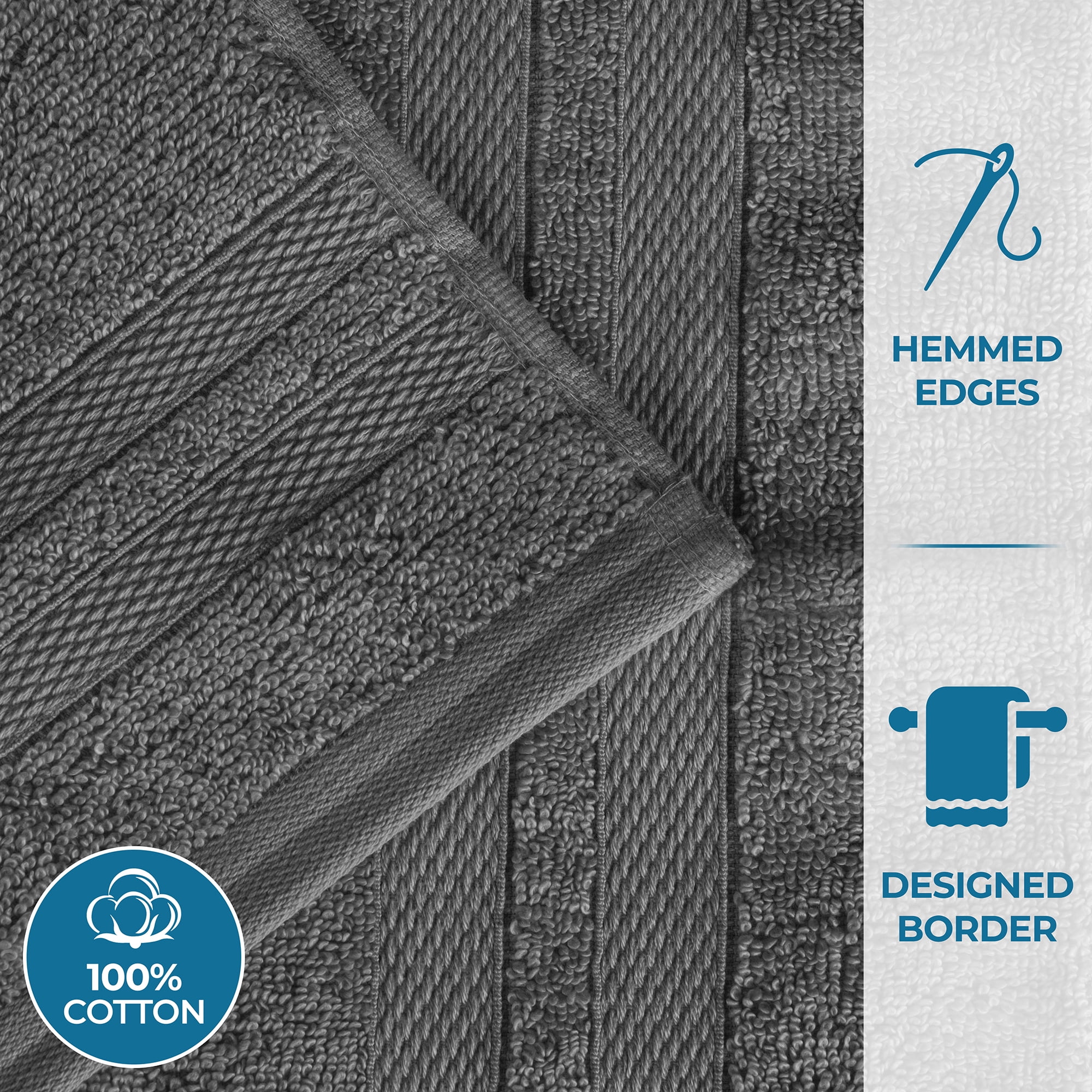 Superior Ultra Soft Cotton Solid 6-Piece Towel Sets, Charcoal