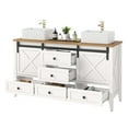 thumbnail image 3 of Craftian 60'' Bathroom Vanity with 2 Sink Combo & Barn Door, Farmhouse Freestanding Bathroom Storage Cabinet with 5 Drawers, White, 3 of 10