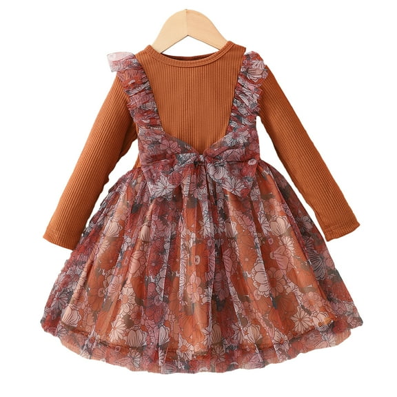 Chenyin 18M-6T Girls Floral Dress for Baby Toddler Casual Mesh Princess Dresses Kids Spring Autumn Long Sleeve Sundress for Girls