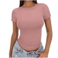 thumbnail image 2 of DailkTrvid Crew Neck T-Shirt for Women Short Sleeve Casual Slim Fit Shirt Solid Color Basic Tee Stretchy Form Soft Blouses Fitting Knit Tops for Daily, 2 of 6