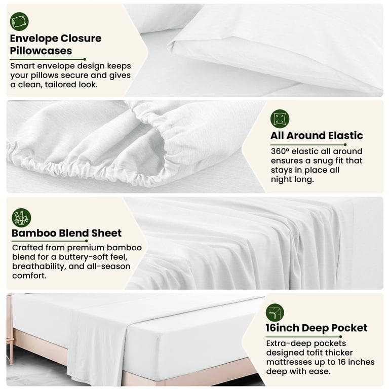 Lux Decor Twin XL Sheet Set, Bamboo Rayon Blend White photo 4