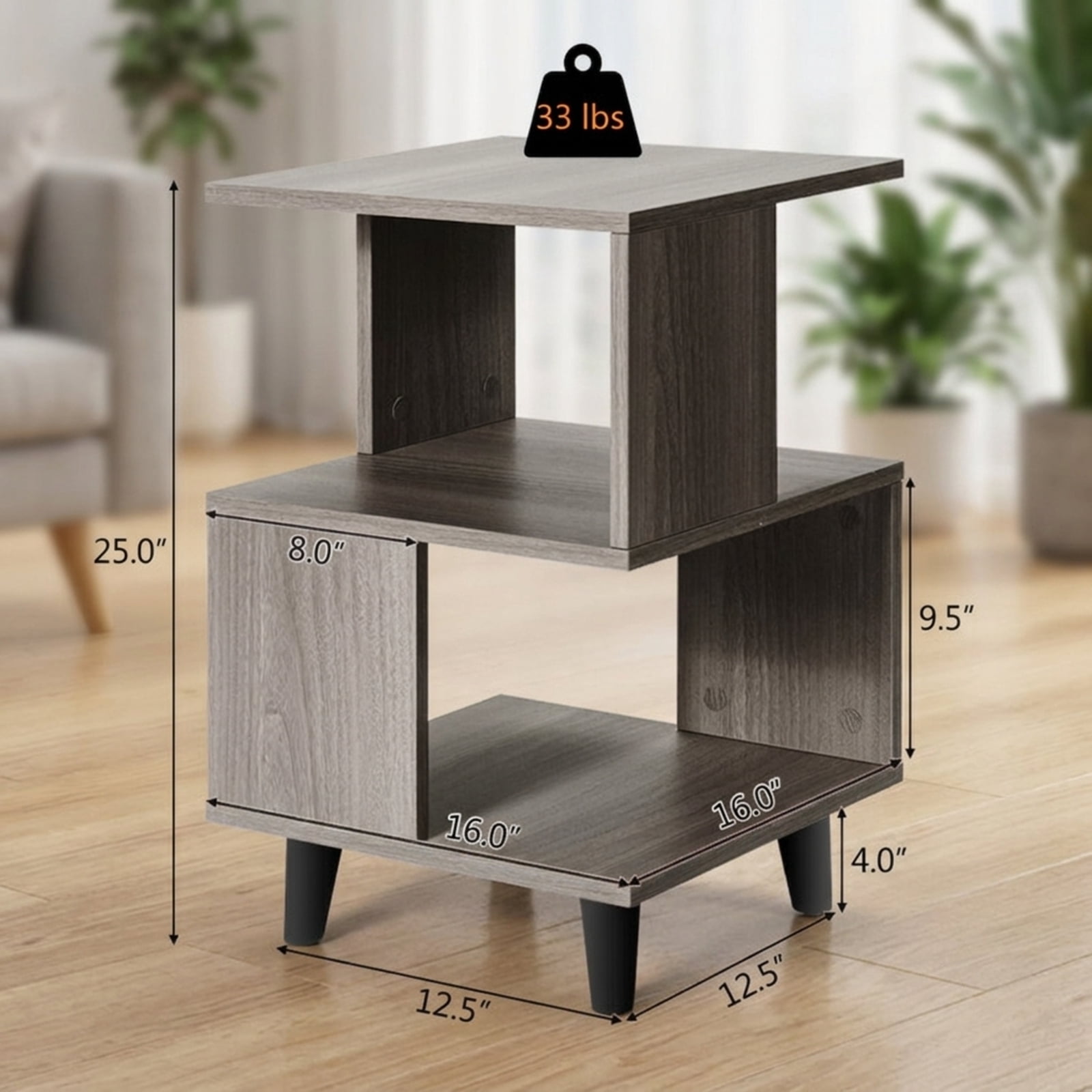 Furnibear Set of 2 Wooden Nightstands with Legs and Open Display Shelf Bedside Tables for Bedroom Living Room and Small Spaces, Grey