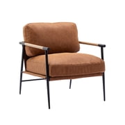 Guyou Modern Accent Chair, Upholstered Faux Leather Reading Armchair with Metal Legs, Casual Living Room Chair with Removable Cushion and Backrest for Living Room Bedroom Study, Brown