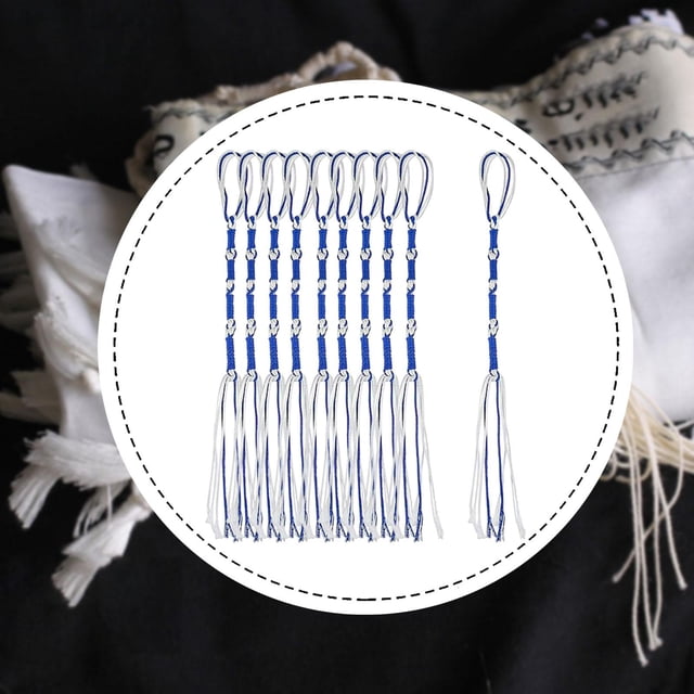 Juego de 10 tzitzits tradicionales judíos, chal de oración, accesorios para decoración del hogar Azul Blanco