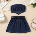 thumbnail image 4 of Hiijoy Toddler Girls Outfits Stylish Summer Denim Tube Top Pleated Skirt Set, Sizes 2-3T, 4 of 8