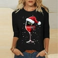 thumbnail image 2 of Bcresic Merry Christmas Shirts for Women 2024 Casual Glitter Red Wine Glass Graphic Tees Santa Hats Printed Tshirt Trendy 3/4 Sleeve Tops Fall Crewneck Tunic Blouses Clothes,#02_Black,Small, 2 of 4