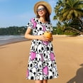thumbnail image 4 of Fotbe skull with hearts Pattern Dress Casual Womens Fashion Short Sleeve Maxi Dress T Shirt Dress Striped Long Color Block Maxi Dress, 4 of 6