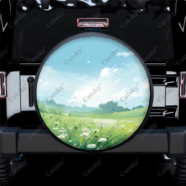 Green Nature on Blur Pattern Polyester Universal Spare Wheel Tire Cover Wheel Covers for Trailer RV SUV Truck Camper
