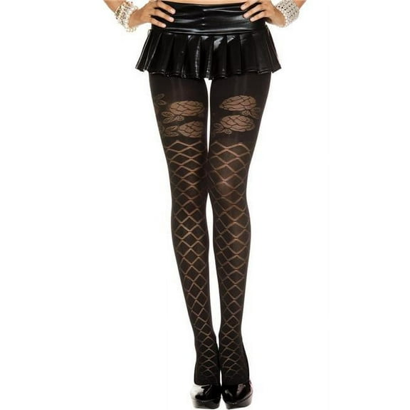 Music Legs Women's Women's Trellis Design Spandex Pantyhose; Black 7236-BLACK