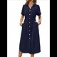 thumbnail image 3 of Vestido Informal de Verano para Mujer, de Color Liso, con Mangas , Botones y Cuello en V, con Bolsillos. Azul Marino S, 3 of 10