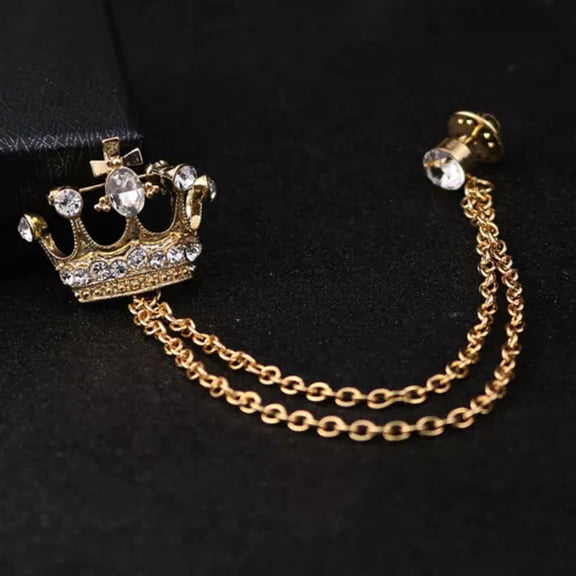HOOUN Suit Shirt Collar Fashion Tassel Brooch For Men Rhinestone Crown Chain Lapel Pin-Gold