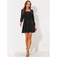 thumbnail image 3 of Vestido de pana Allegra K con cinturón y cuello cuadrado Negro S, 3 of 5