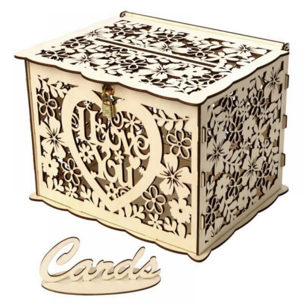 Reuvv DIY Wooden Wedding Card Box Hollow Money Card Gift Box Collect Gift Greeting Cards For Wedding Reception Birthday And Special Occasions Decoration 