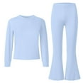 thumbnail image 5 of Spazoro Girls Outfit Sets Size 8-12Y, Solid Color Spring and Fall 2 PC Casual Knitted Cotton Long Sleeved Shirts & Pants Sets for Kids Sky Blue, 5 of 5
