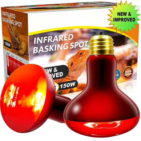 HIBIBUD 2Pack Infrared Heat Lamp Bulbs,150W Reptile Heat Emitter Infrared Basking Spot Light,Red Heat Lamp for Chickens Coop Reptile Pets Brooder Use Efficient Basking Bulb