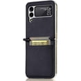 thumbnail image 3 of for Samsung Galaxy Z Flip4 Phone Case with Card Holder, PC Hard Shockproof Back Cover Slim Durable Protective PU Leather Phone Case for Samsung Galaxy Z Flip 4 5G PZ Black, 3 of 13