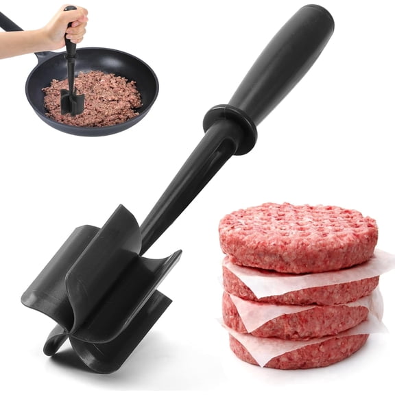 Meat Chopper for Ground Beef, 5 Curve Blades Hamburger Smasher Tool, Heat Resistant Nylon Meat Masher for Burger, Potato, Non-Stick Kitchen Utensil, Dishwasher Safe, Black