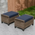 thumbnail image 2 of EAGLE PEAK 2 Piece Wicker Outdoor Ottoman, Patio Ottoman Foot Rest for Couch with Removable Cushions for Patio, Deck, Backyard and Poolside, Brown/Blue, 2 of 8