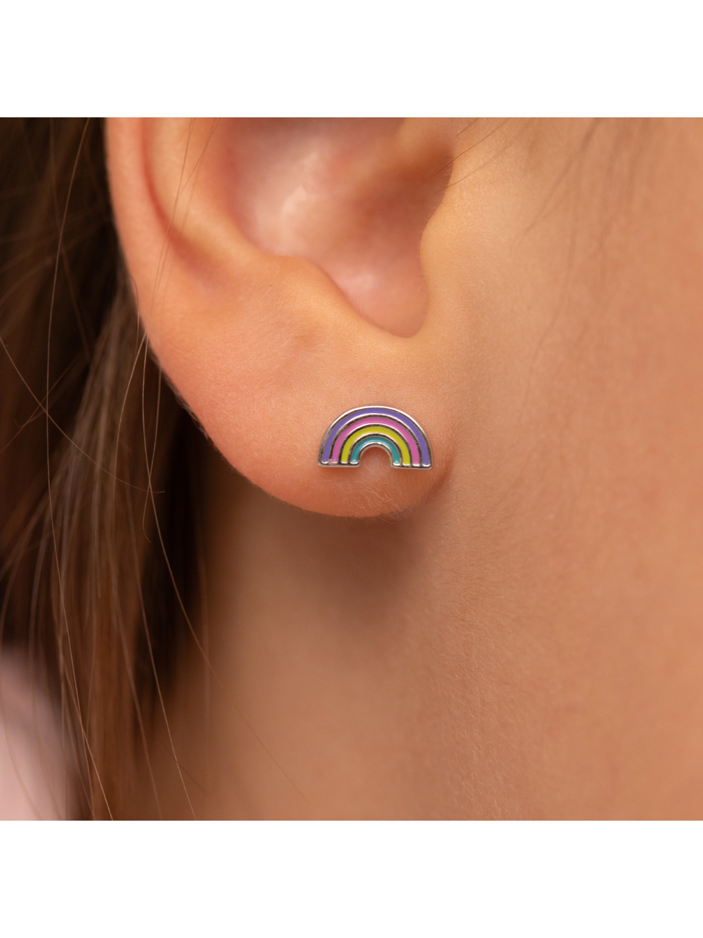 Magical Rainbow Children's / Girls Earrings Screw Back Enamel - Sterling Silver