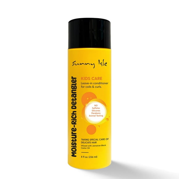 Sunny Isle Kids Care Moisture-Rich Leave-In Detangler 8oz | Gentle Care Non-Greasy Conditioner for Children's Coils, Waves, Curls | Jamaican Black Castor Oil Infused | Silicone & Paraben FREE