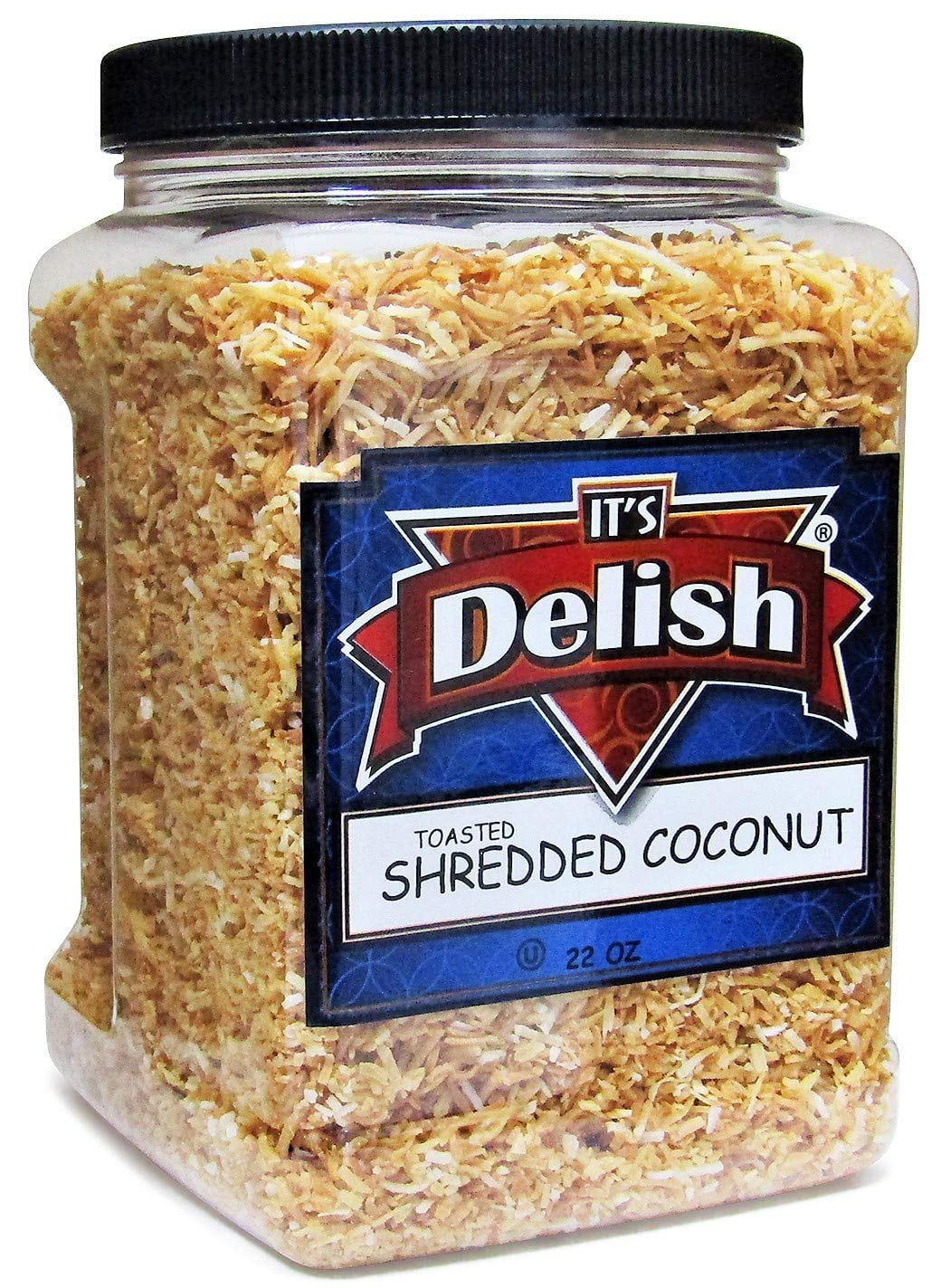 Gourmet Toasted Sweetened Coconut Fancy Shred Flakes by Its Delish - 22 Oz Jumbo Reusable Container Jar - Healthy Creative Snacks Favorite Food Crunch - Super Nutritious Roasted Shredded Coconut