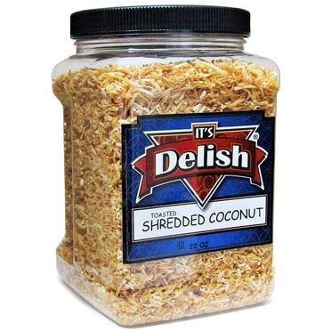 Gourmet Toasted Unsweetened Coconut Fancy Shred Flakes by Its Delish - 22 Oz Jumbo Reusable Container Jar - Healthy Creative Snacks Favorite Food Crunch - Super Nutritious Roasted Shredded Coconut...