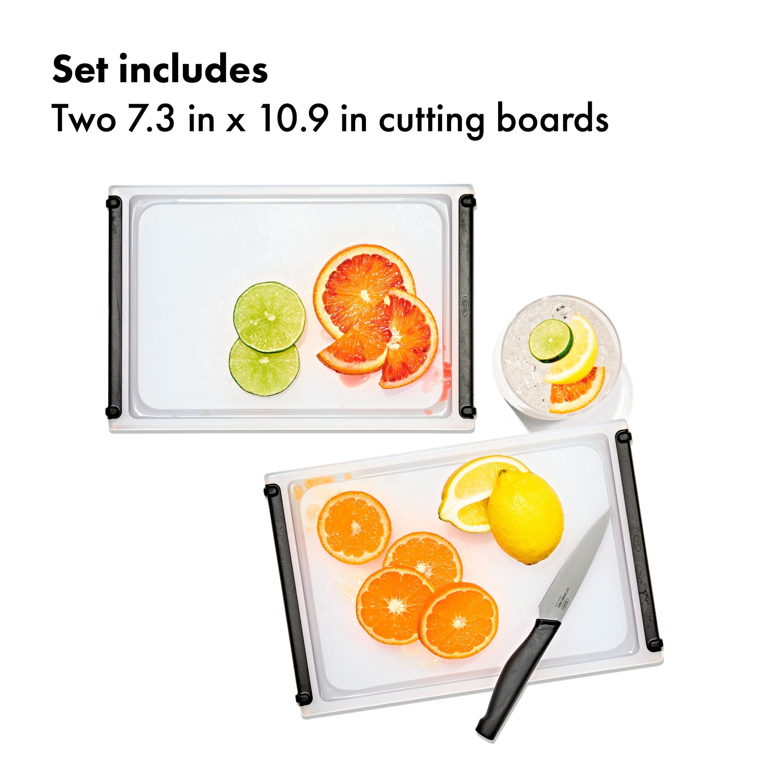 OXO Non-Slip Small Plastic Cutting Board with Juice Groove, Dishwasher Safe Kitchen Cutting Board for Fruits, Vegetables & Everyday Food Prep, 2 pack, 10.9 x 7.3 Inch