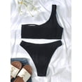 thumbnail image 2 of SEARIPE Women Textured One Shoulder High Waisted Bikini Swimsuit Baby Black M, 2 of 6