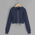thumbnail image 2 of Cropped Zip Up Hoodie for Women Long Sleeve Casual Sweatshirt Cropped Jackets Outwear Workout Drawstring with Pockets, 2 of 5