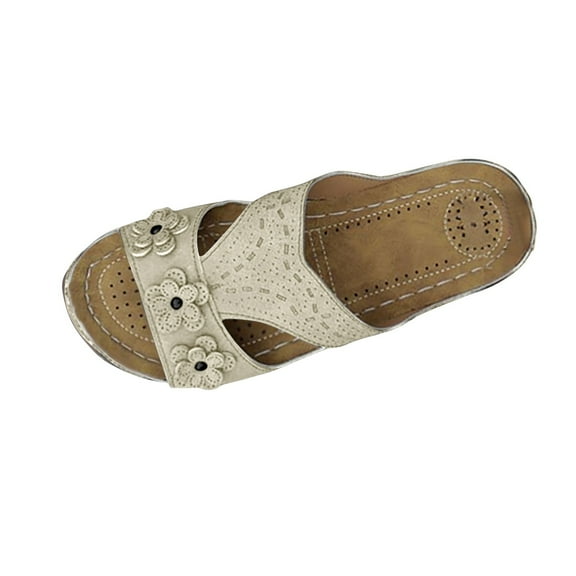 Hopeusnice Wedges Shoes for Women Thick-Soled Wedge Heel Breathable Soft Trendy Open Toe Sandals Women's Wedges Shoes PU Materials Summer Shoes Non-Slip Flexible Walking Shoes Beige 37