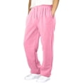 thumbnail image 2 of Satingcolo Mens Baggy Sweatpants Open Bottom Fleece Workout Casual Joggers Elastic Waist Drawstring Wide Leg Pants with Pockets,Pink S, 2 of 6