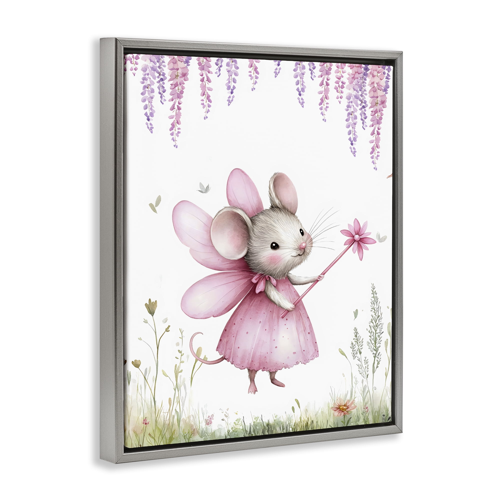 Stupell Industries Woodland Mouse Forest Fairy Gray Framed Floater Canvas Wall Art, design by LSR Design Studio