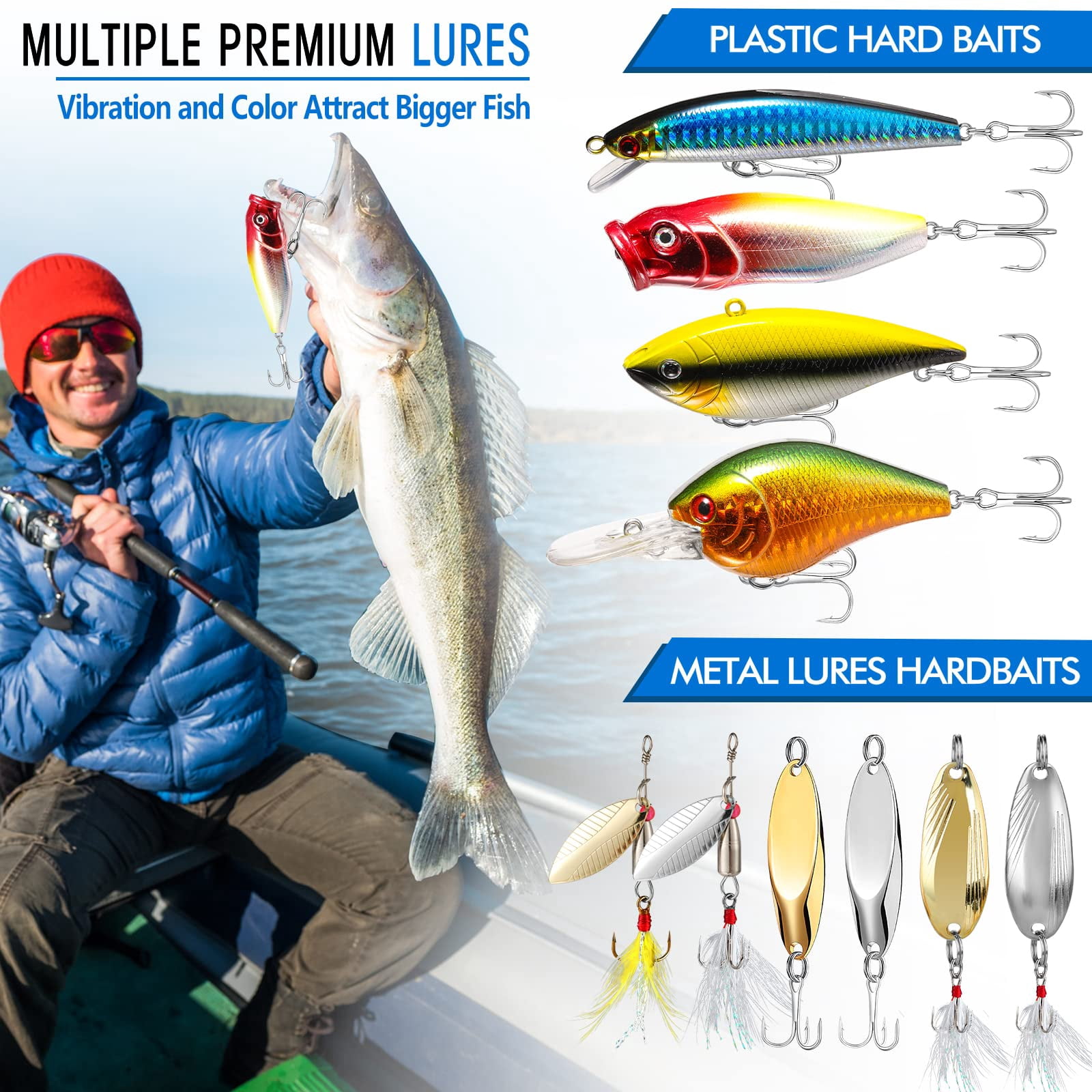 353/404 Fishing Lures  Upgrade Tackle Box With Included Crankbaits Hooks Weights Other Accessories Lure Bait Gear Equipment Kit Gift For Men Freshwater Bass