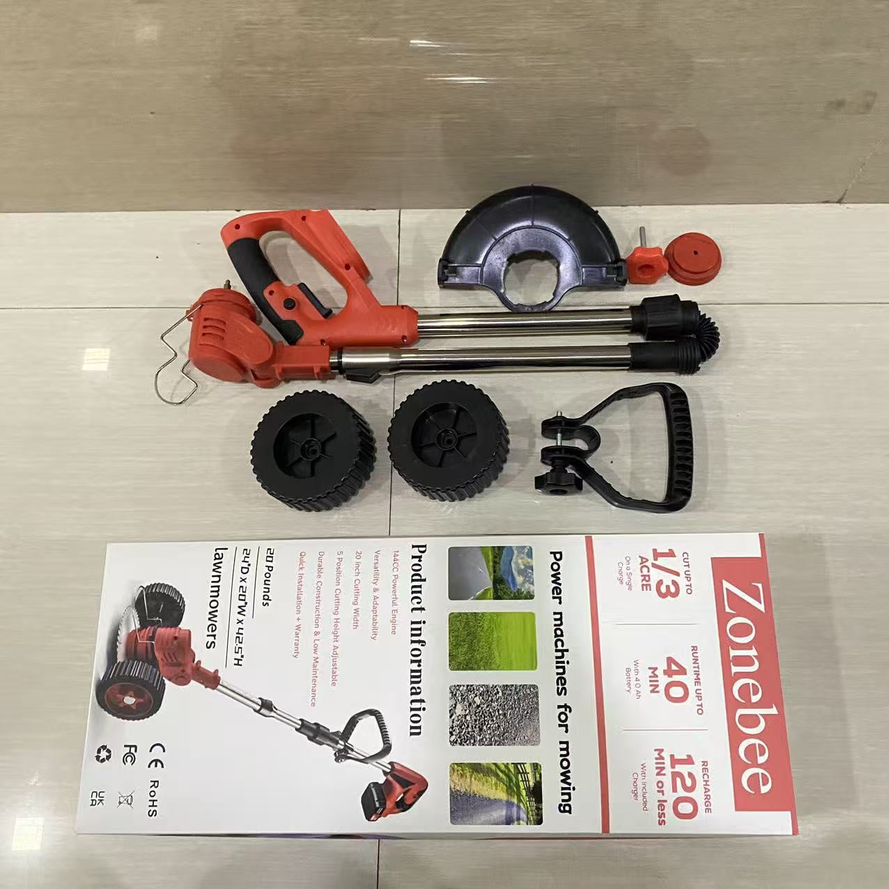 Zonebee Power machines for mowing,14-Inch Cordless String Trimmer & Edger, (2 x 21V 4.0Ah Electric Brush Cutter Battery Powered), with Auxiliary Bracket