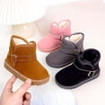 thumbnail image 3 of Xfvqtps Child Girls Snow Boots Suede Upper Furry Plush Lining Thickened Round Toe Solid Color Decorative Buckle Non Slip Thick Bottom Warm Winter Ankle Boots Brown, 3 of 9