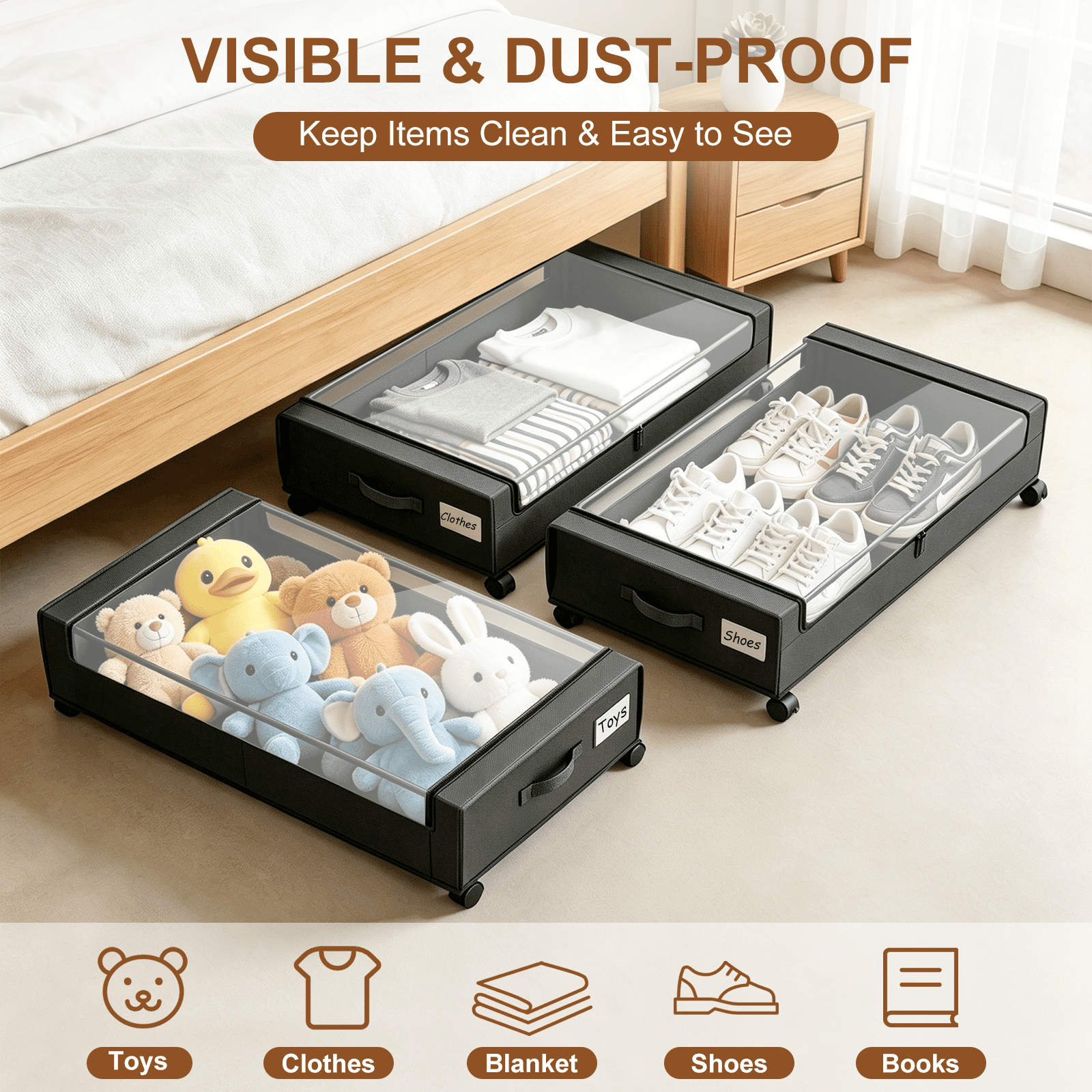 2-Pack Under Bed Storage with Wheels, Grey Under Bed Storage Containers, Underbed Shoe Storage Organizer, Rolling Under Bed Metal Drawers for Clothes, Blankets(31.5 x 17.3 x 6.8 in)