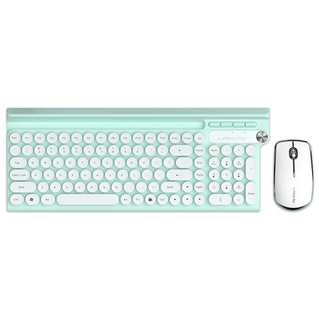 Wired Keyboard and Mouse Combo, RaceGT 102 Keys Wired Typewriter Keyboard Phone-Groove Design, 2.4G Silent Comfortable Wireless Mouse, Compatible with Computer, Laptop and Desktop (Lake Blue)