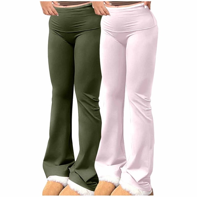 Posijego 2 Pack Flare Pants for Women High Waisted Stretchy Bootcut Leggings Solid Color Bell Bottom Sweatpants
