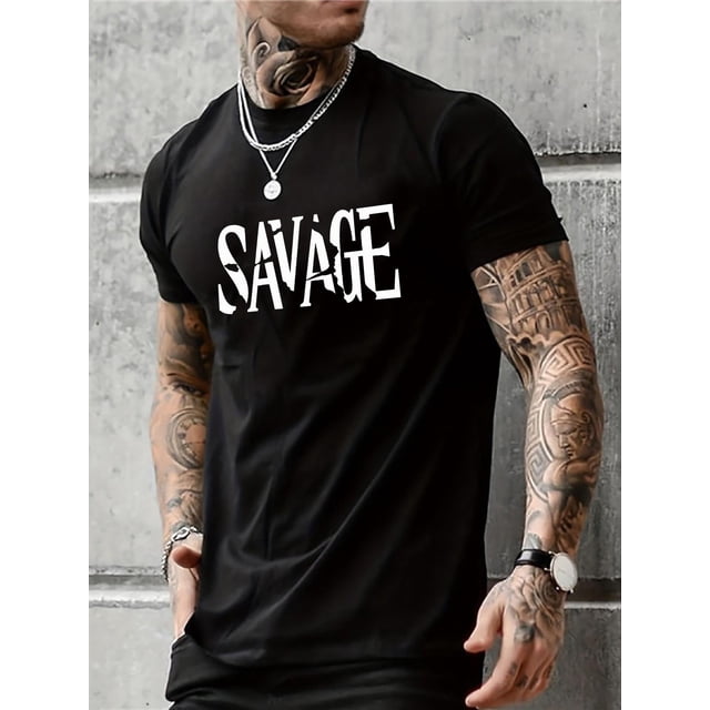 Savage Cool Print Summer Fitness Men's Sports Short-Sleeve Breathable Casual Commuting Training Quick-drying Fitness T-shirt For Man Tee For Adult, Men, Women, Teen, Teenager, Adolescent, Youth