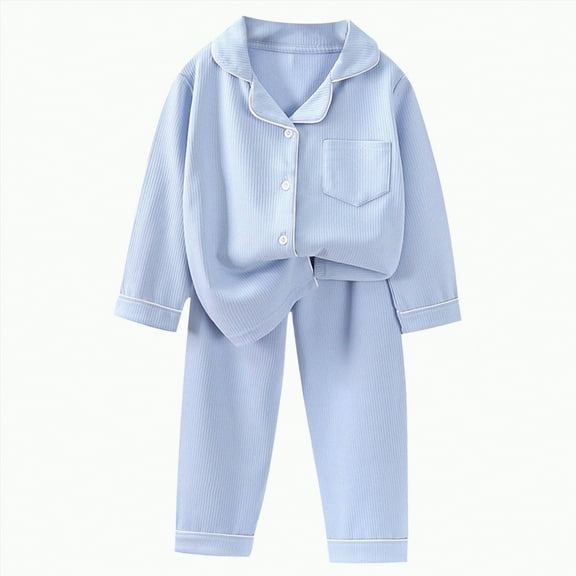 KPOPLK Toddler Baby Girl Satin Pajamas Set Feather Trim Long Sleeve Button Down Tops Long Pants 2Pcs Pjs Sleepwear Outfits(Blue#1,9-10 Years)