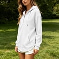 thumbnail image 5 of CAIVO Women Hoodies Oversized Long Sleeve Hoodied Sweatshirt Quarter Zip Up Hoodies Pullover Curved Lightweight Oversized Fashion Fall Win Solid Color Athletic Tops, 5 of 5
